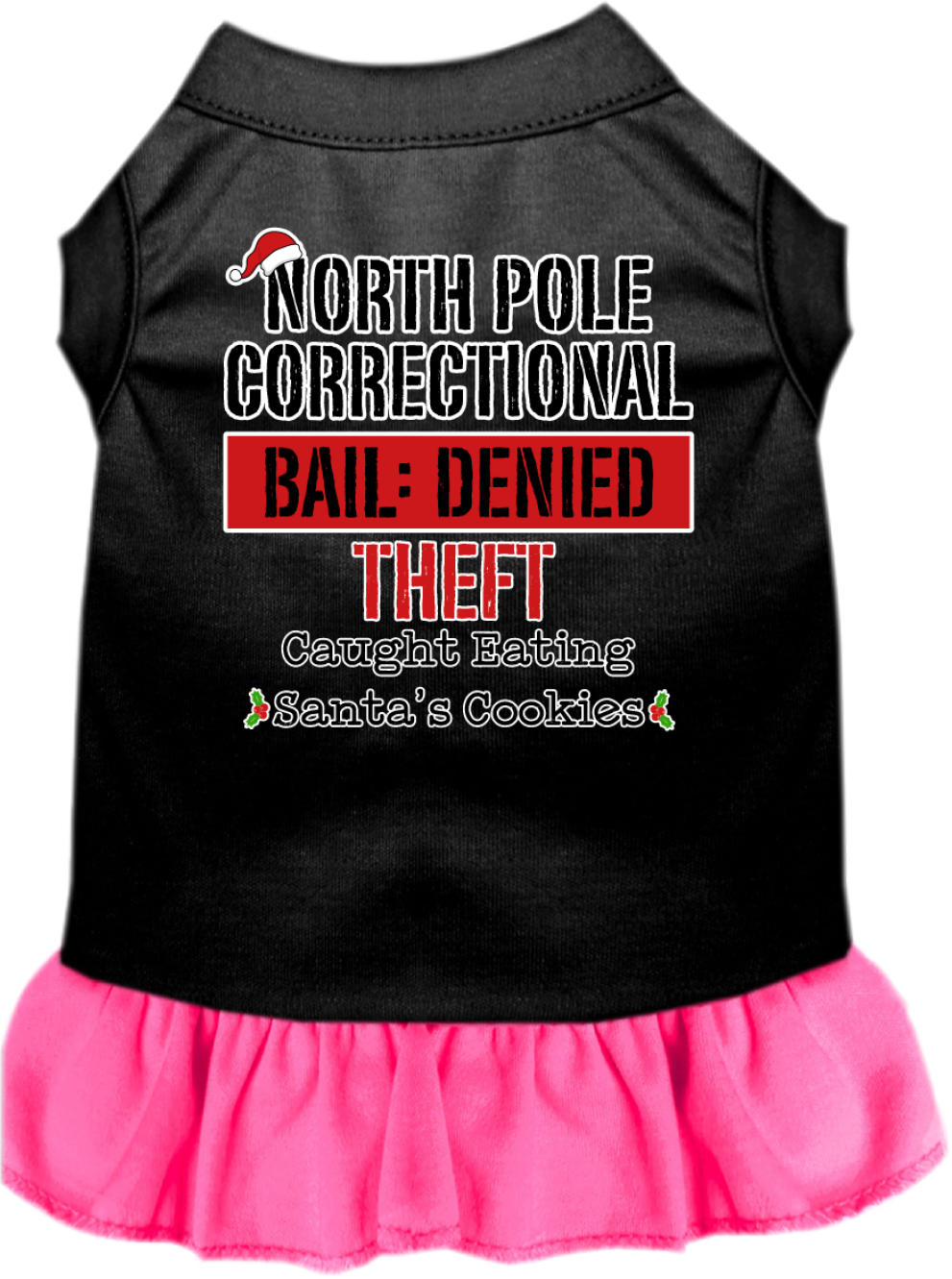 North Pole Correctional Screen Print Dog Dress Black with Bright Pink Size SM